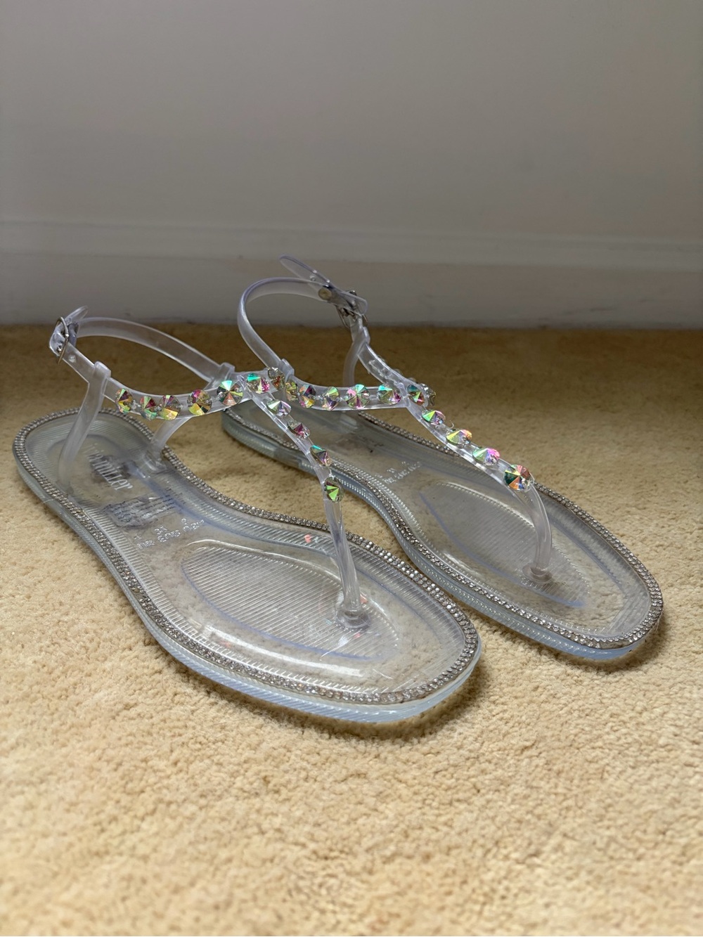Olivia Miller Clear Jelly Sandals with Iridescent Gems
